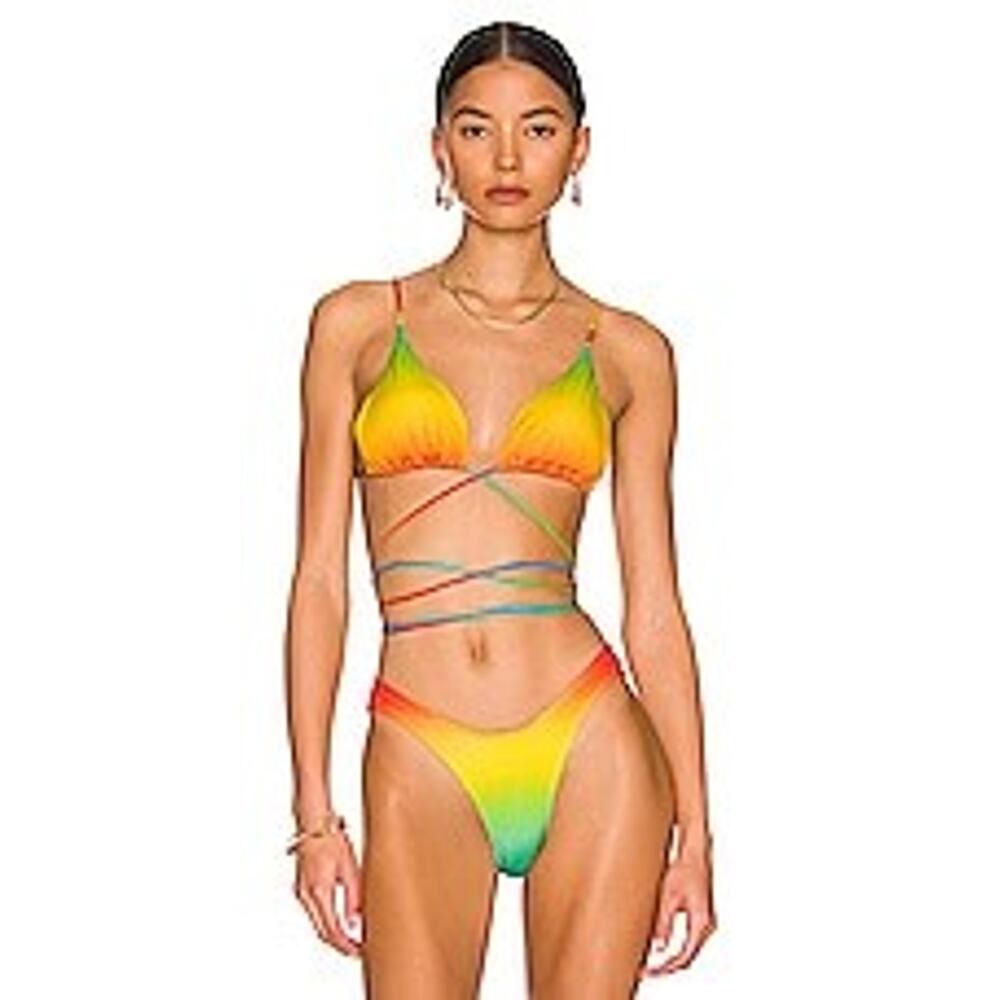 Monica‎ Hansen Beachwear NWT Rainbow Paradise City Triangle Bikini Top XLarge